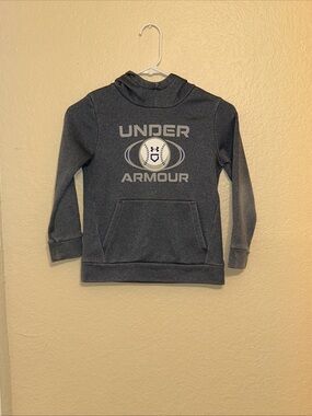 Under Armour Hoodie Boys YXS Grey Fleece Logo Baseball Graphic Kangaroo Pockets